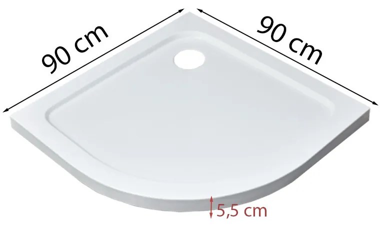 Modena Slim íves alacsony akril zuhanytálca 90x90 cm