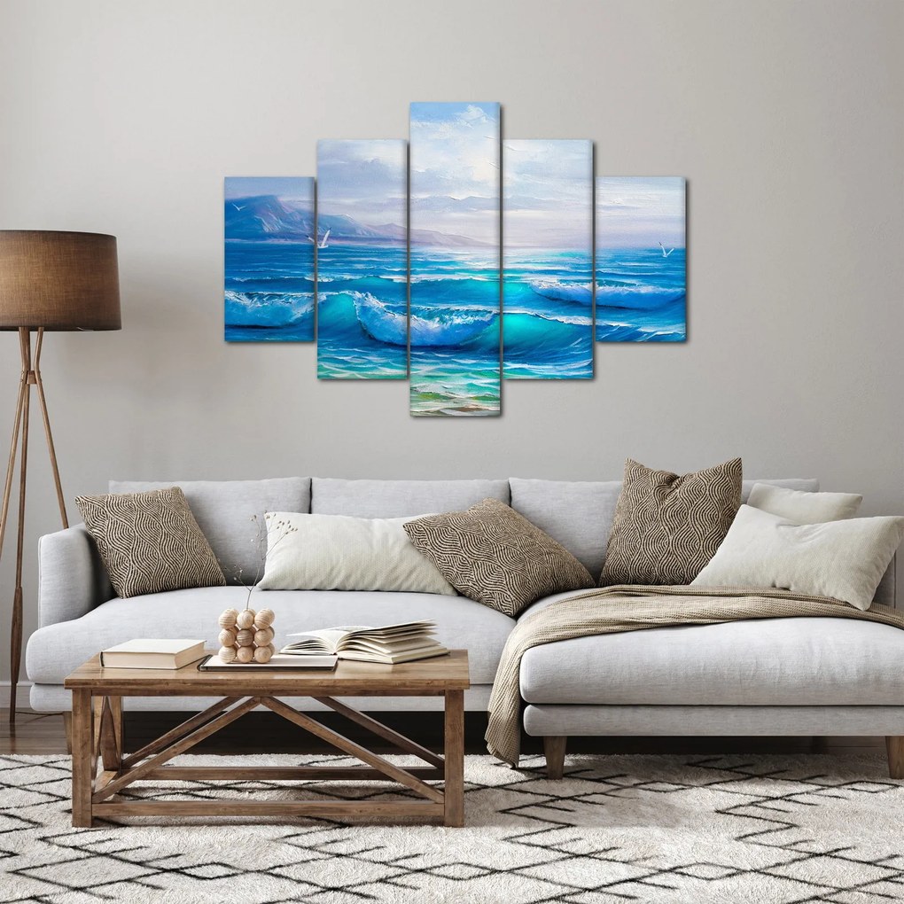 Kép - Olajfestmény a tengerről sirályokkal (150x105 cm)