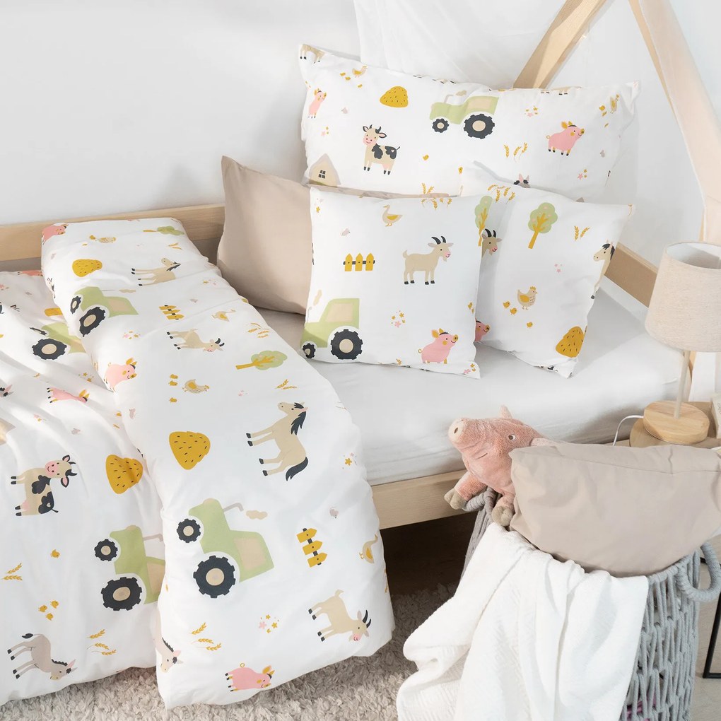 Goldea gyermek pamut ágyneműhuzat - élet a farmon 150 x 200 és 50 x 60 cm