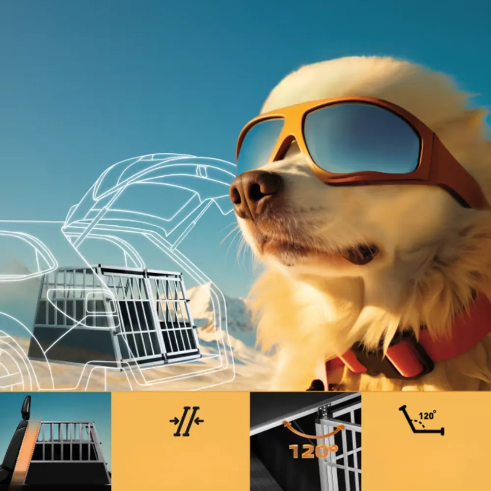 BRUNO kutyaszállító box, 97x90x70cm, ezüst/fekete Cadoca