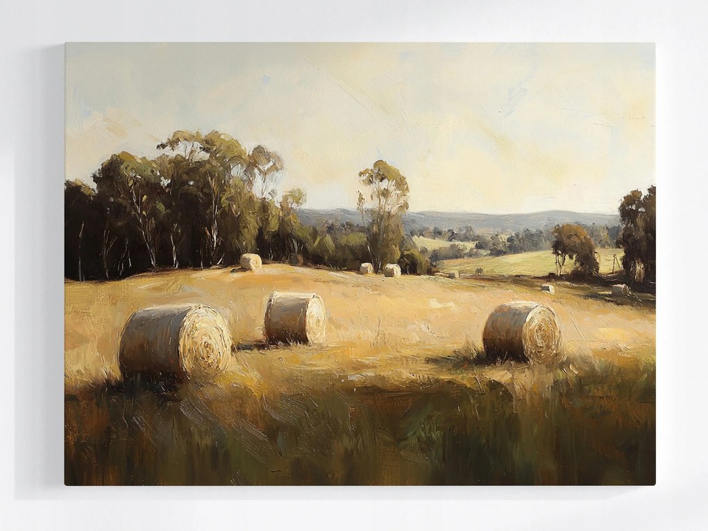 Canvas Vászonkép Tájkép Lengyelország Falu Aratás Mező Széna Nyár 80x60