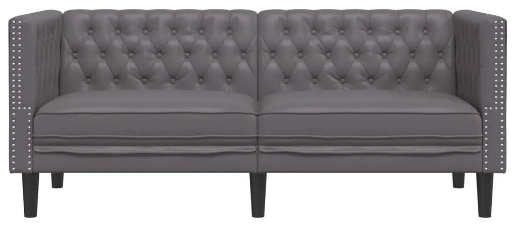 2 személyes szürke műbőr Chesterfield kanapé