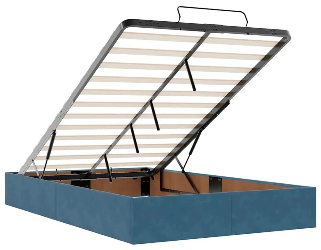 Ottomán ágykeret matrac nélkül sötétkék 120x190 cm bársony