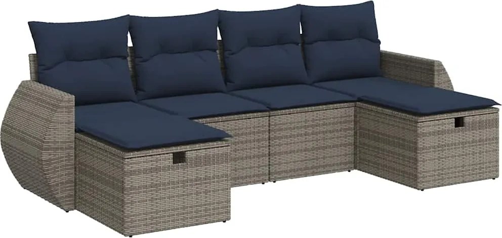 vidaXL 6 részes szürke polyrattan kerti ülőgarnitúra párnákkal