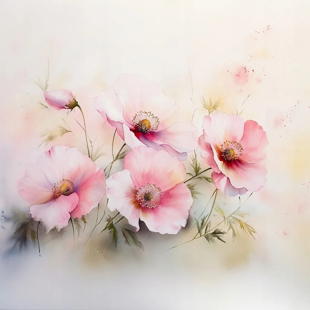 Canvas Vászonkép Akvarell Természet Rózsaszín Mezei Virágok Pipacsok 40x40