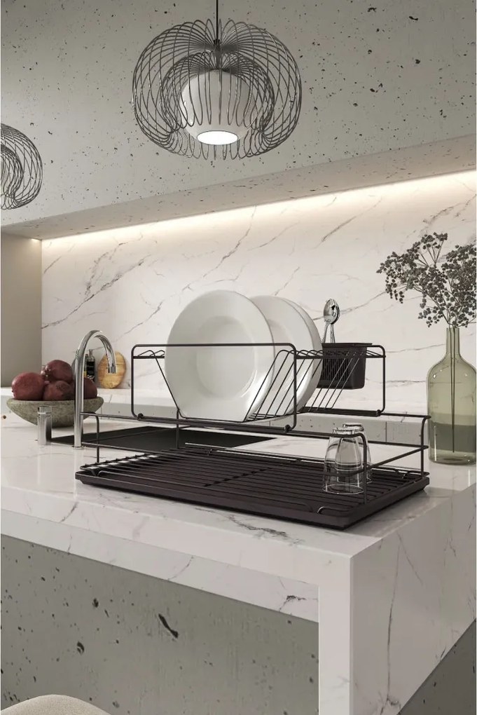 Edényszárító, csepegtető tálca, fekete, 47 x 32 cm