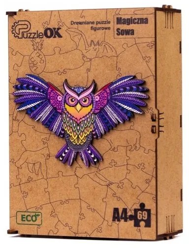 3D kézzel készített fa puzzle - Repülő bagoly A4