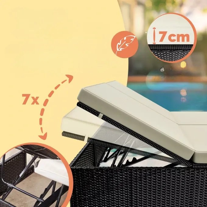 Deuba Fekete rattan kerti ágy krémszínű párnákkal, mérete: 200x160x33 cm