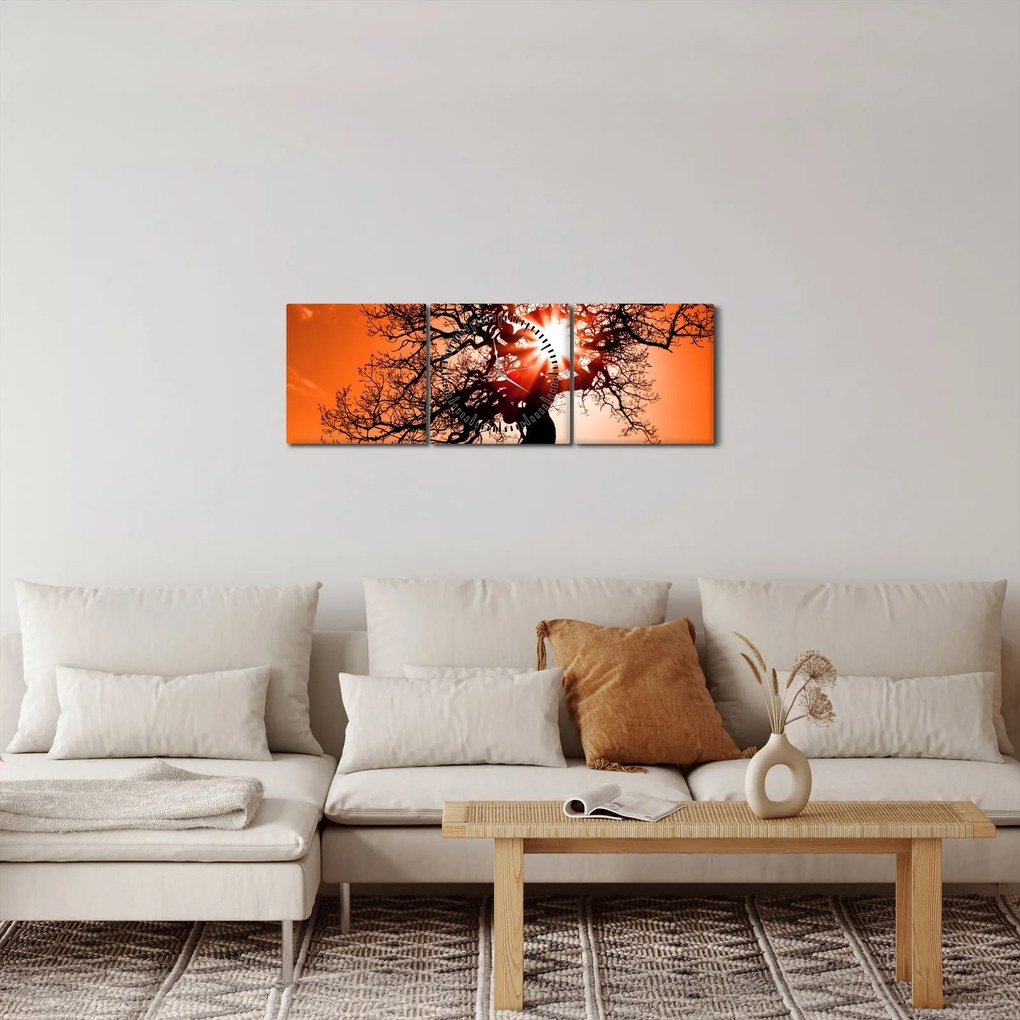 Kép - Tölgy napnyugtakor (órával) (90x30 cm)