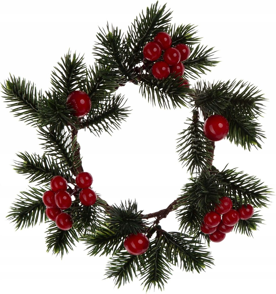 Tűlevelű Dekorációs Koszorú Piros Galagonya Golyók Karácsony 20 cm