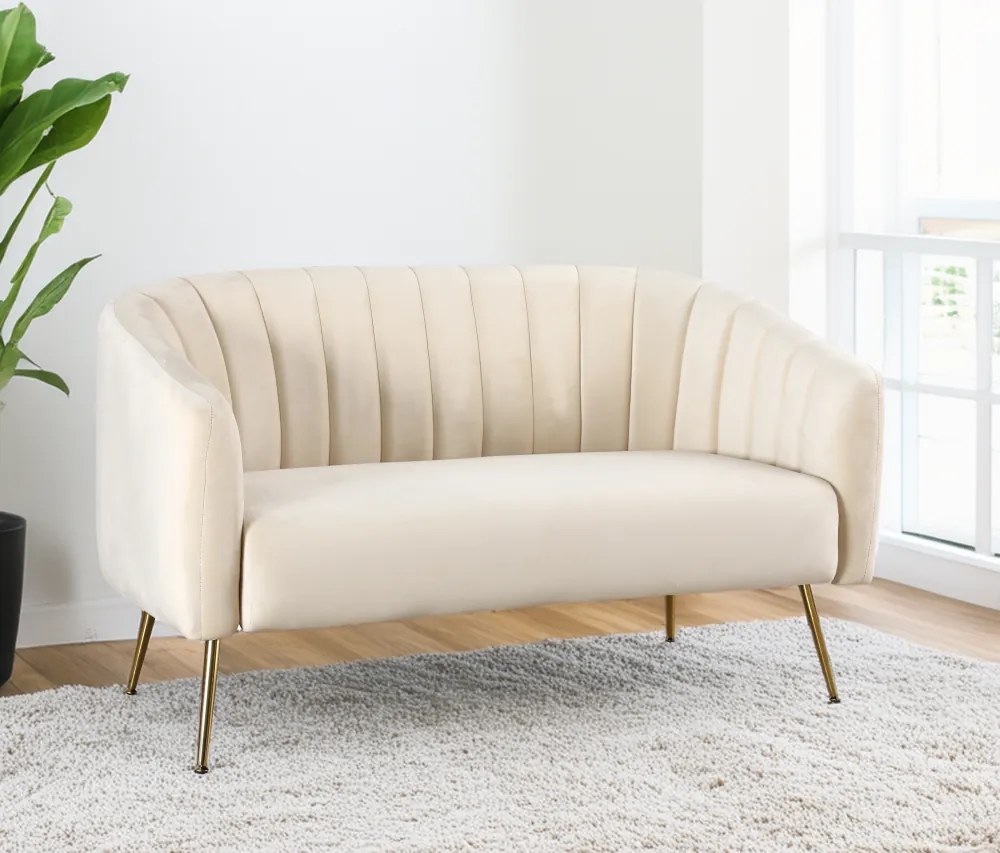 Design kétszemélyes kanapé, bézs Velvet szövet/gold króm-arany, BAGY