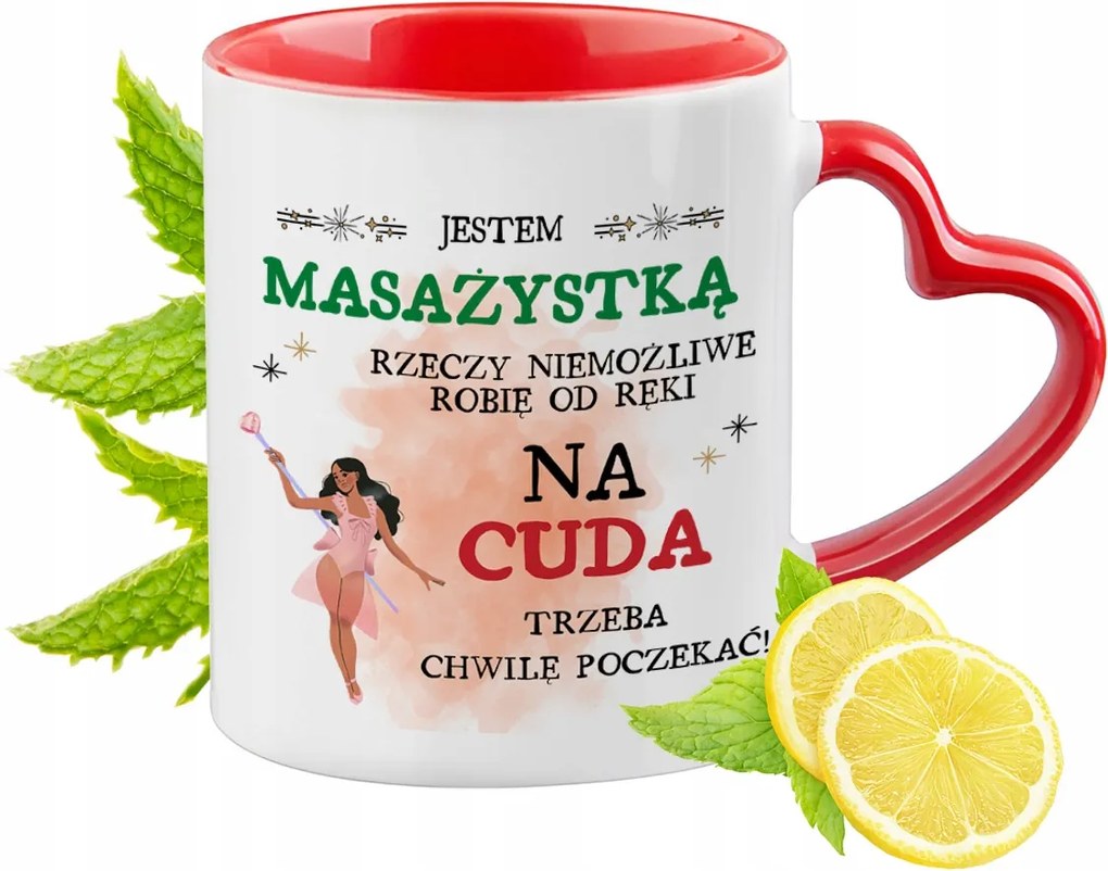 Masszőr bögre piros, szív alakú füllel Ajándék