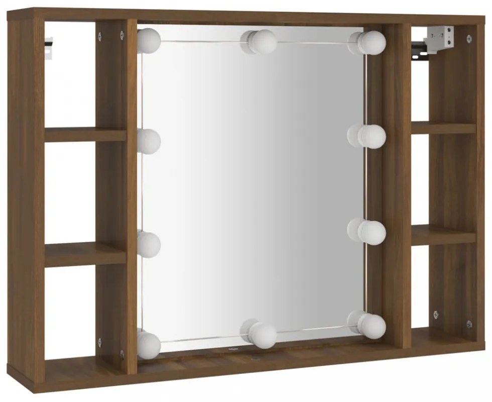 barna tölgyszínű tükrös szekrény LED-ekkel 76 x 15 x 55 cm