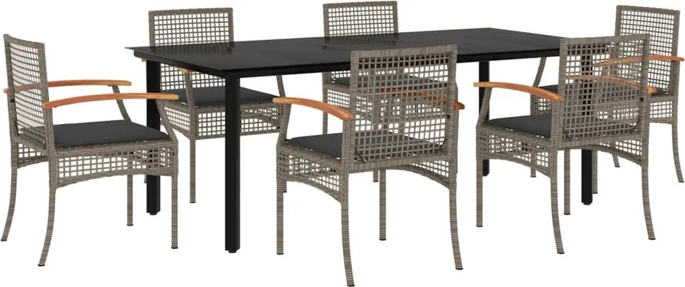 vidaXL 7 részes szürke polyrattan kerti étkezőgarnitúra párnával