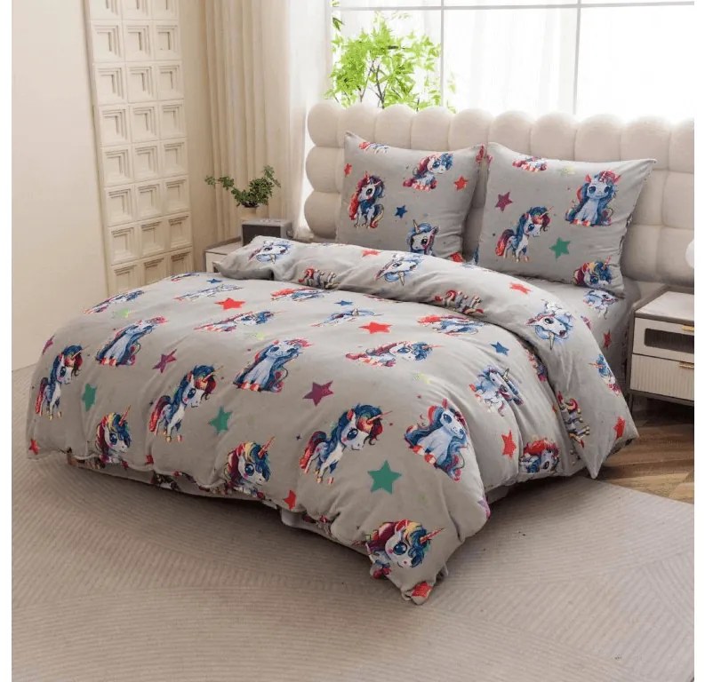 Mikroplüss ágyneműhuzat CUTE UNICORN szürke Ágyneműhuzat mérete: 70 x 80 cm | 140 x 200 cm