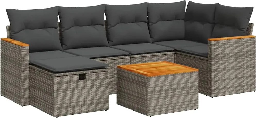 vidaXL 7 részes szürke polyrattan kerti ülőgarnitúra párnákkal