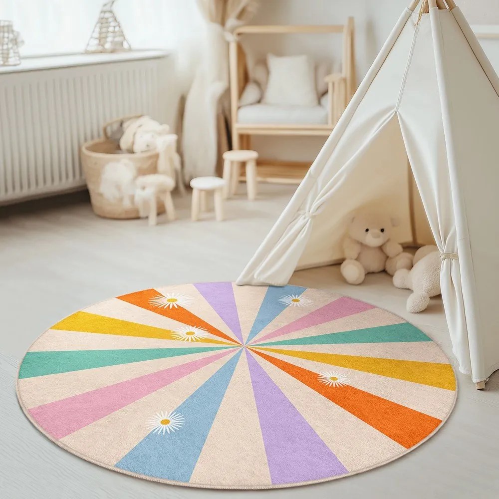 Mosható gyerek szőnyeg ø120 cm Rainbow Daisy – Mila Home