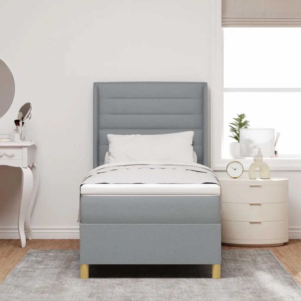 Boxspring Ágy Mattal Világosszürke 90x190 cm Textil