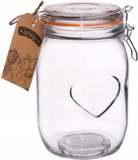 Befőttes üveg konyhai tároló doboz patentos ételcsipesszel 1L