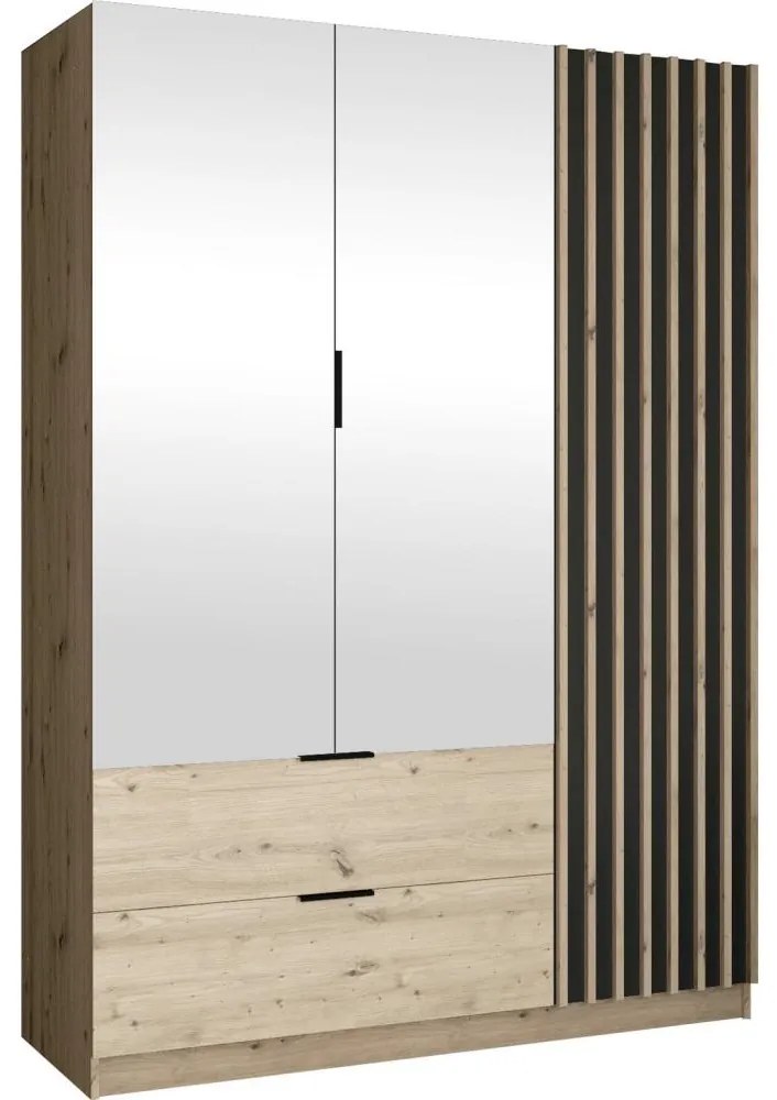 VISTA gardróbszekrény tükörrel, 150x215 cm, artisan tölgy/grafit