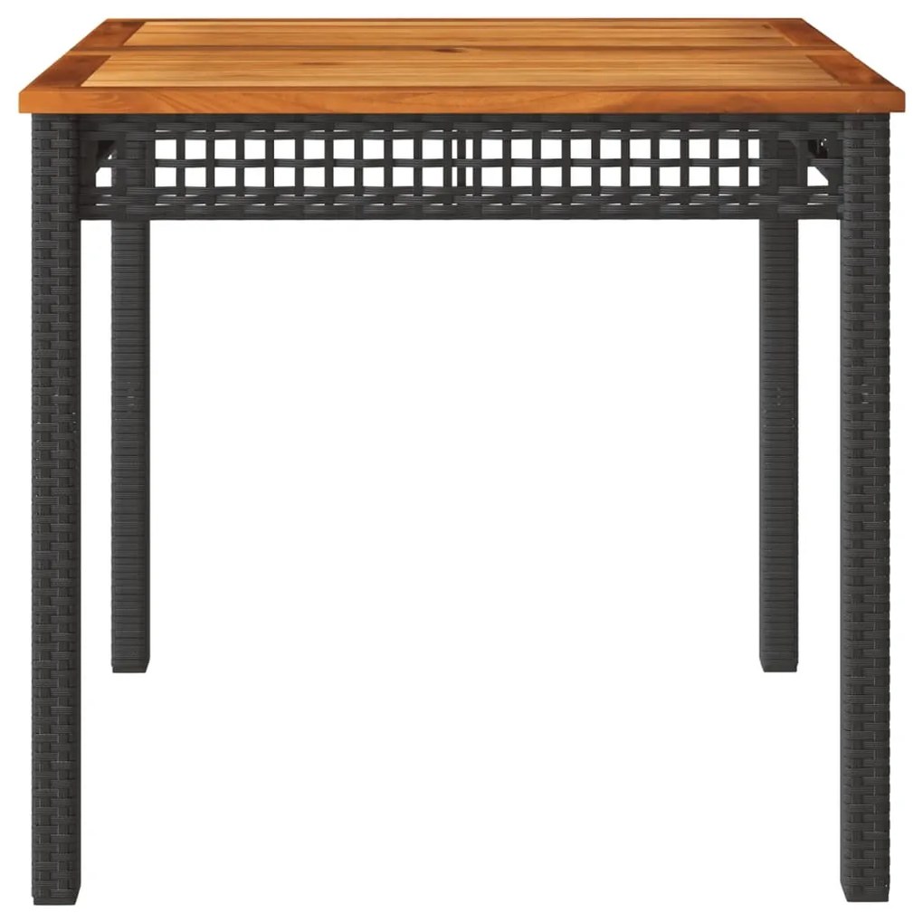 fekete polyrattan és akácfa kerti asztal 80 x 80 x 75 cm
