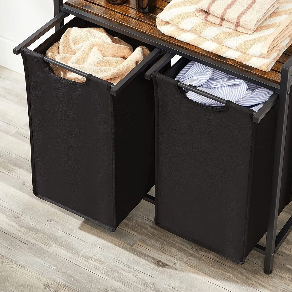 Szennyestartó, szennyes kosár 2 x 46 liter, rusztikus barna