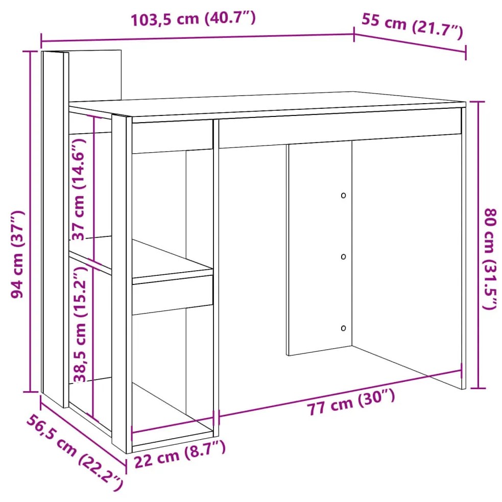 fekete szerelt fa irodai asztal 103,5 x 56,5 x 94 cm