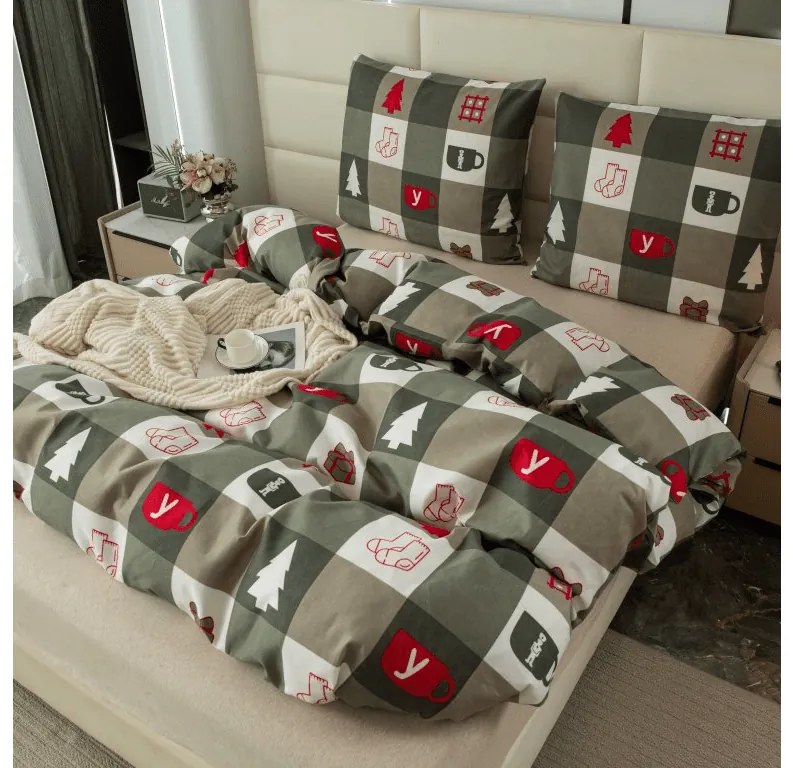 Mikroszálas flanel ágyneműhuzat CHRISTMAS SOCKS zöld Ágyneműhuzat mérete: 70 x 90 cm | 140 x 220 cm