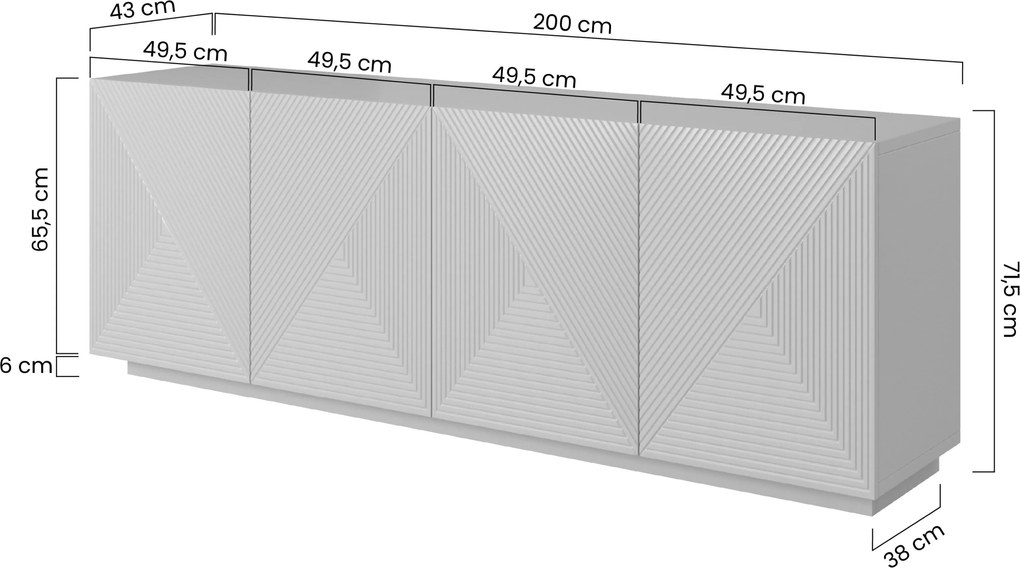 Asha komód 200 cm négyajtós - fekete matt