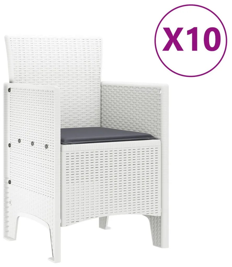 11 részes kerti étkező szett párnákkal Fehér Polirattan, kerti asztal Fehér 150x100x73 cm Polirattan, kerti szék párnákkal 2 db Fehér Polirattan, kerti szék párnákkal 4 db Fehér Polirattan