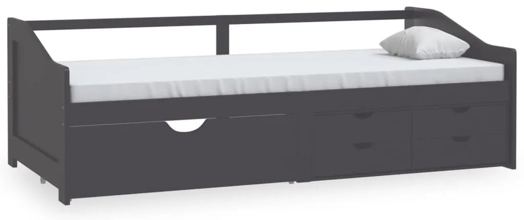 szürke 3 személyes tömör fenyőfa kanapéágy fiókokkal 90x200 cm