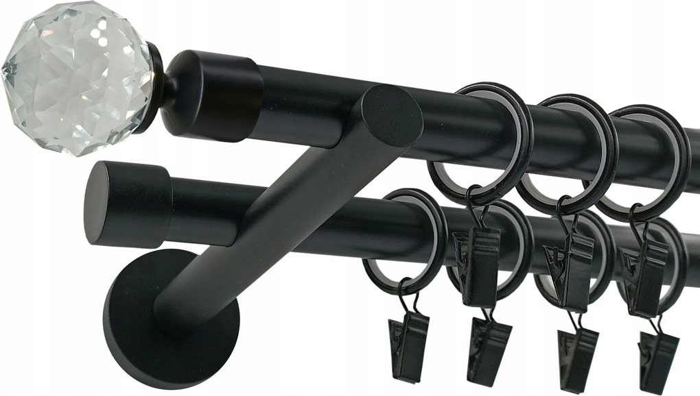 Dupla Függönykarnis 19+19mm Fekete Matt 200cm Crystal