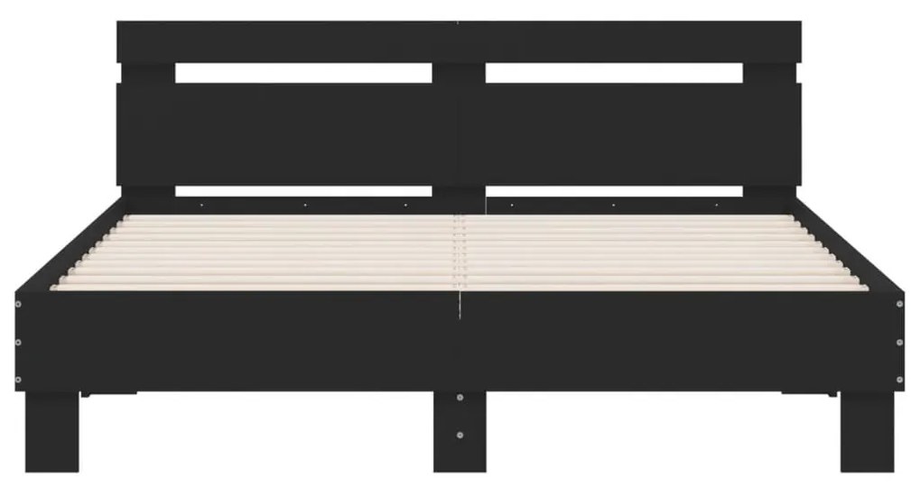fekete ágykeret fejtámlával és LED-del 140 x 190 cm