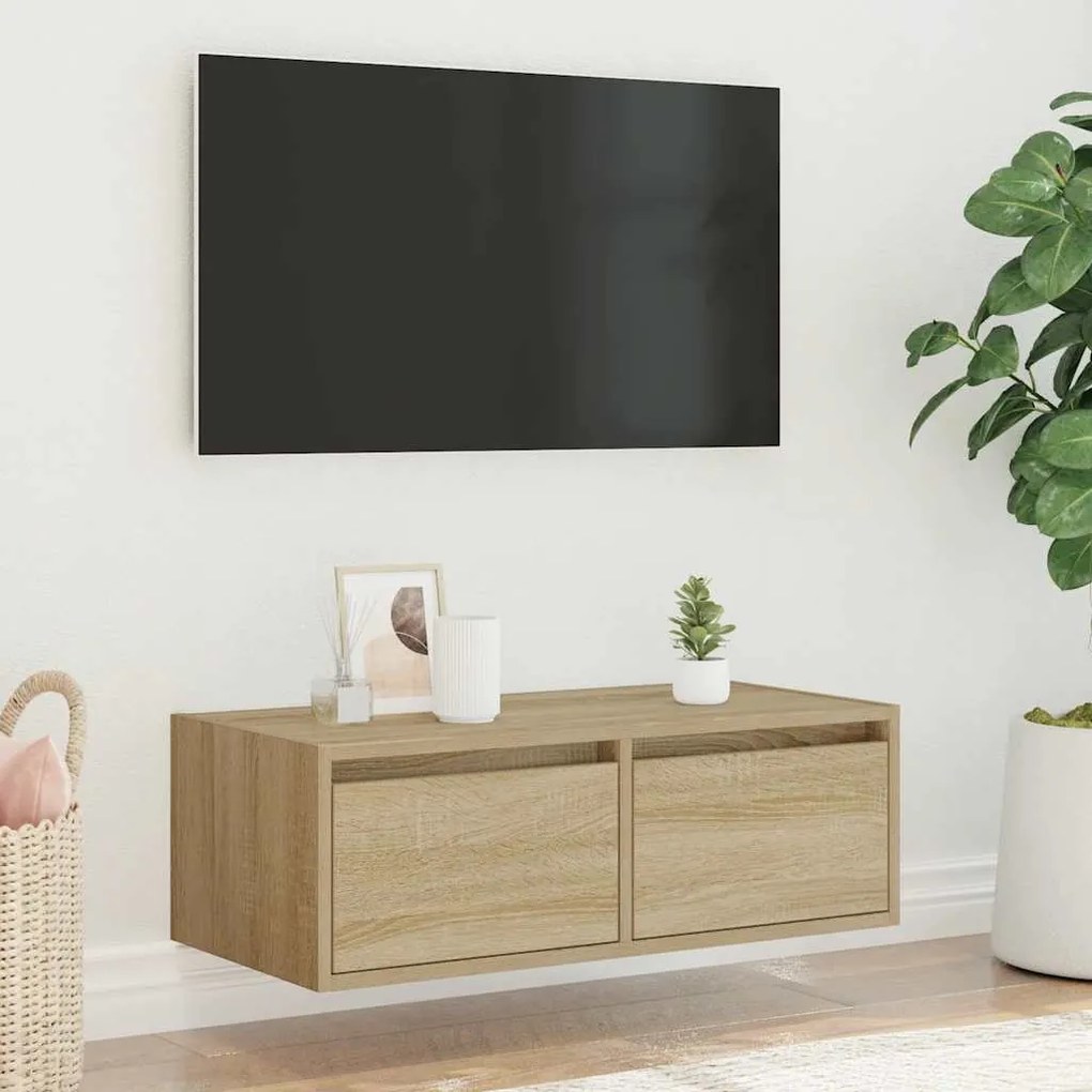 TV szekrény LED világítással sonoma tölgyfa 75x35,5x25 cm
