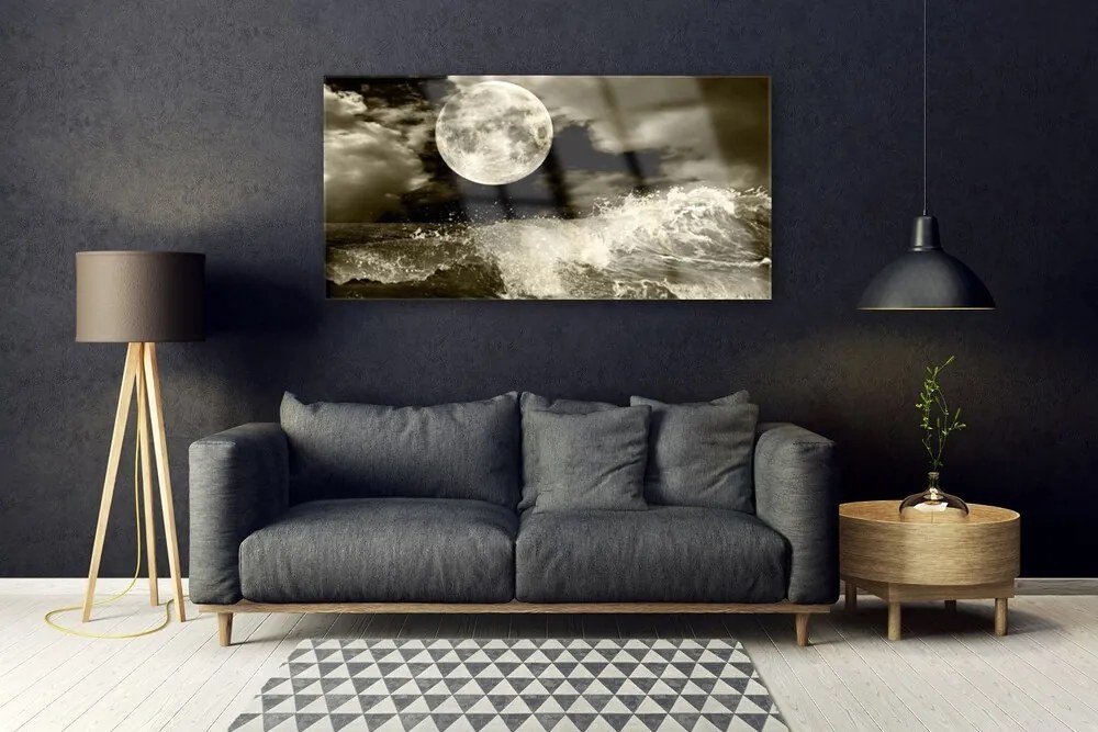 Üvegkép falra Éjszakai Hold Tájkép 125x50 cm