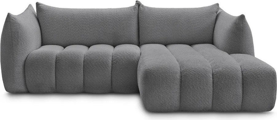 Szürke buklé sarokkanapé (jobb oldali-heverő résszel) Azra – Bobochic Paris