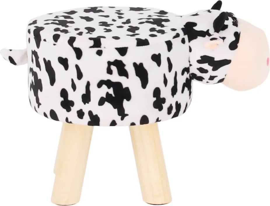 Puff kistehén alakban, Velvet anyag fehér/fekete/natúr, MOLLY