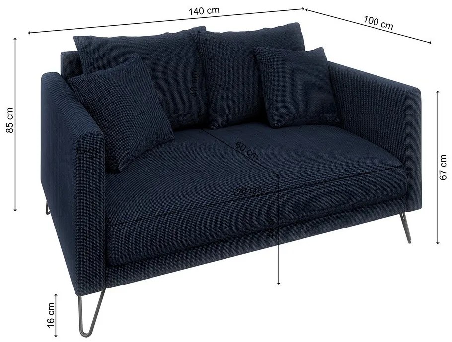 Sötétkék zsenília kanapé 140 cm Freya – Ropez