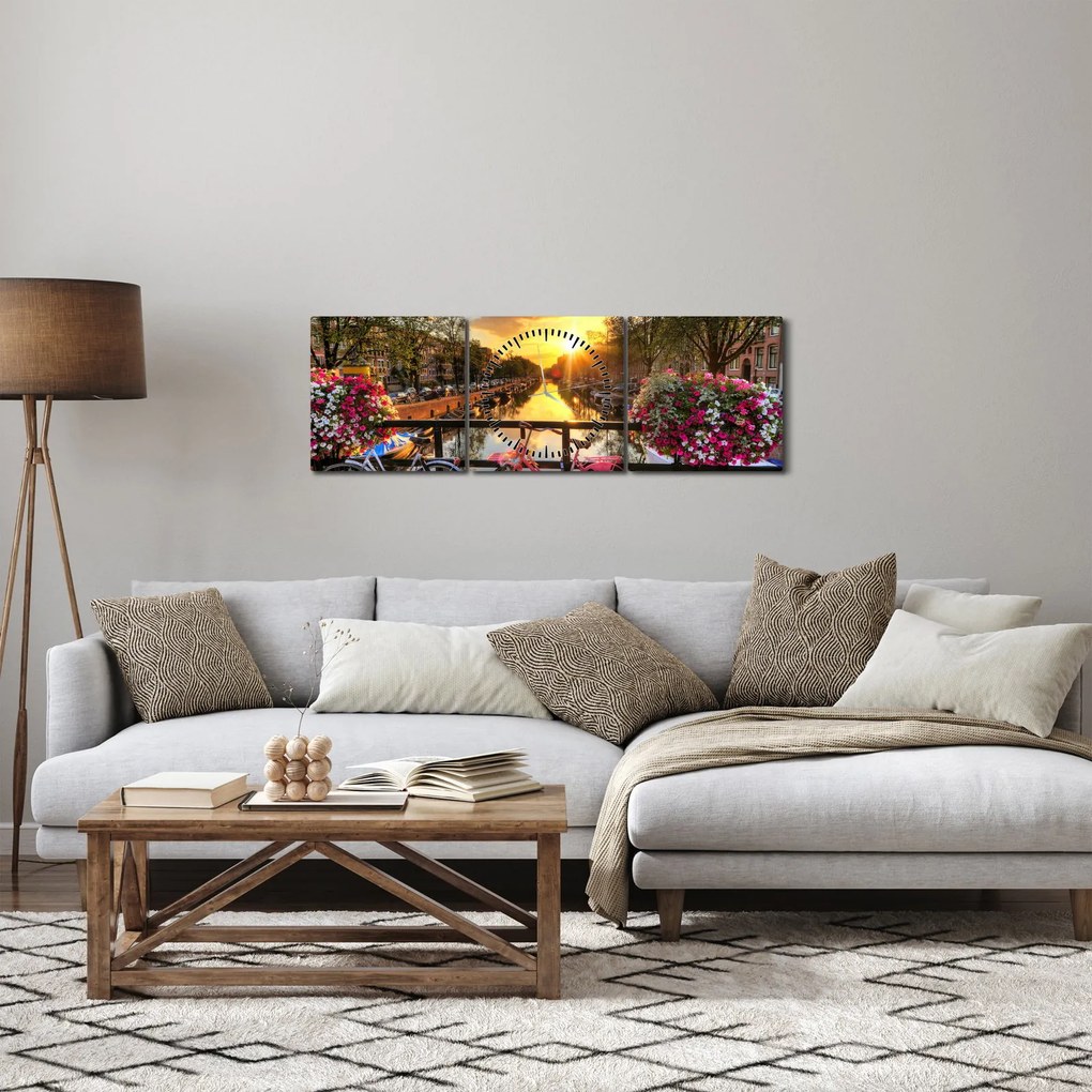 Kép - Napkelte Amszterdamban (órával) (90x30 cm)