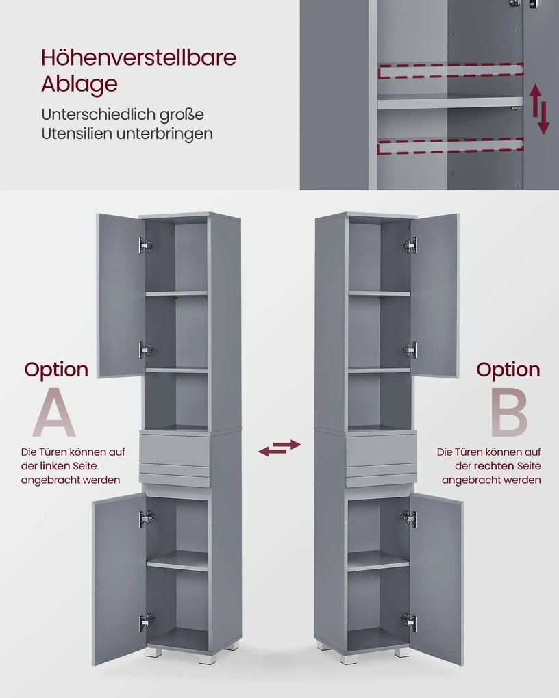 Magas fürdőszobai szekrény 30×30×170 cm, misztikus szürke színben