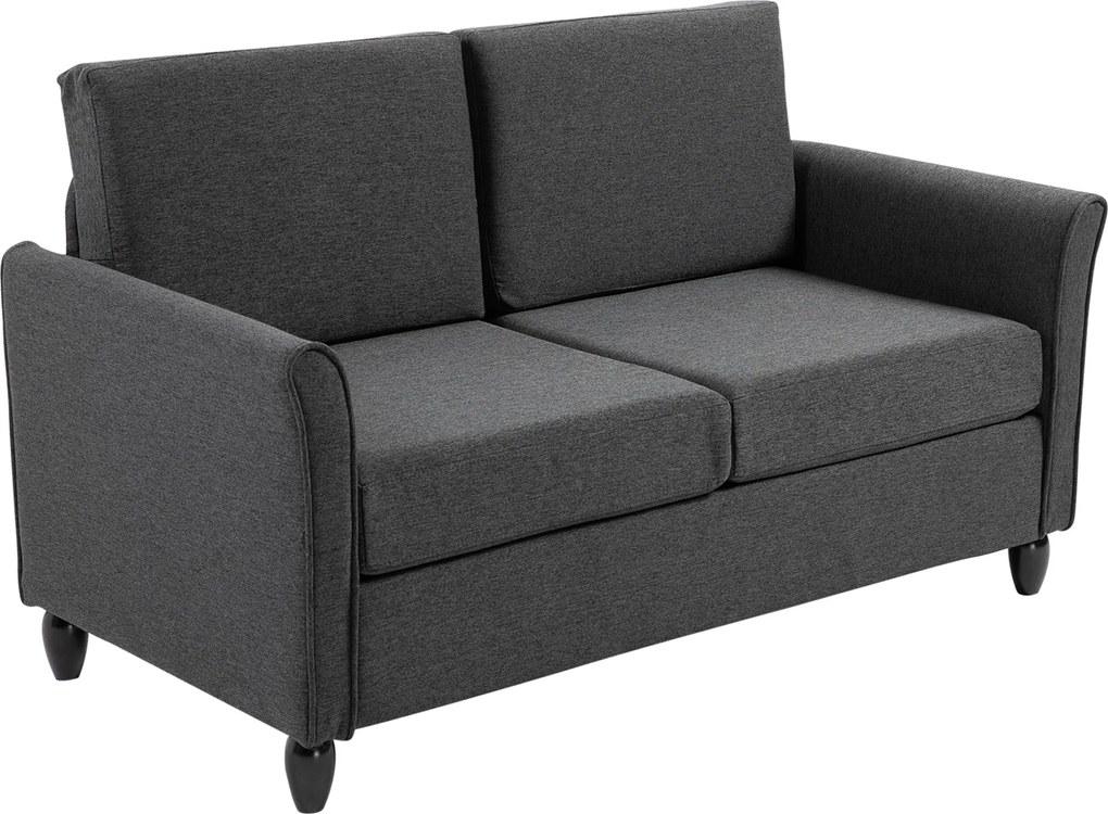 HOMCOM Széles Ülésű 2-Fős Kanapé Levehető Párnákkal, Vászon Hatású Szövet és Hab, 141x70x78 cm, Sötétszürke és Fekete | Aosom