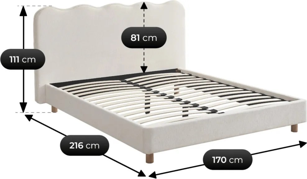 IZMIR ágy 160x200 cm, krém boucle