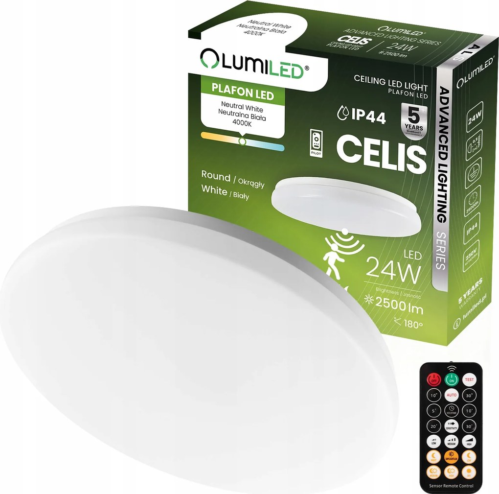 Plafon Led Mennyezeti Lámpa 24W IP44 Mozgásérzékelő Falra Szerelhető Panel Távirányító