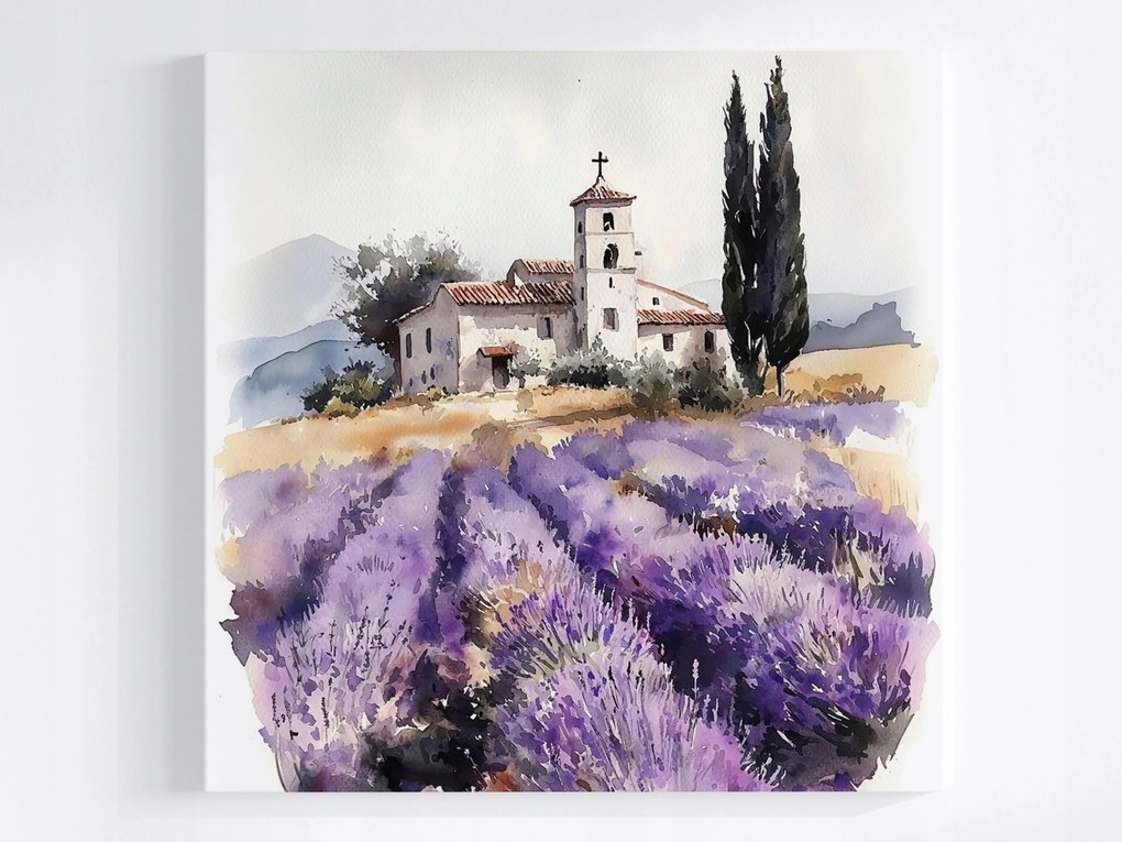 Canvas Vászonkép Levendula Mező Ciprus Kápolna Provence Falu 80x80