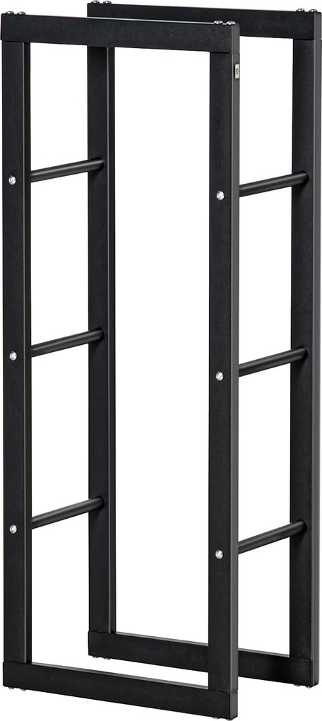 HOMCOM Tűzifatartó Fém 40 x 25 x 100 cm Tűzifatároló Acél Váz 100 kg-ig Tűzifa Halmozó Kültéri Tűzifatartó Kertbe Teraszra Fekete | Aosom