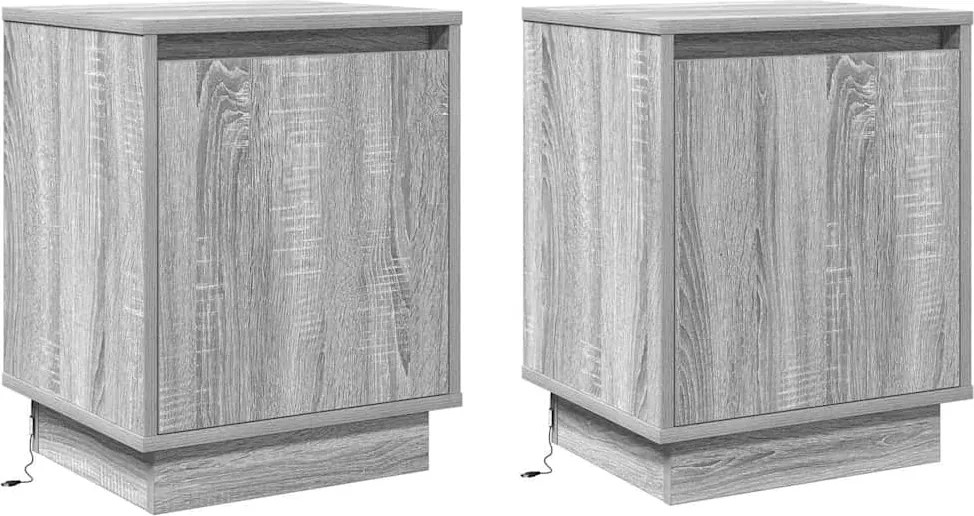 vidaXL Éjjeliszekrény 2 pcs Szürke 39 x 34,5 x 50 cm Faanyag