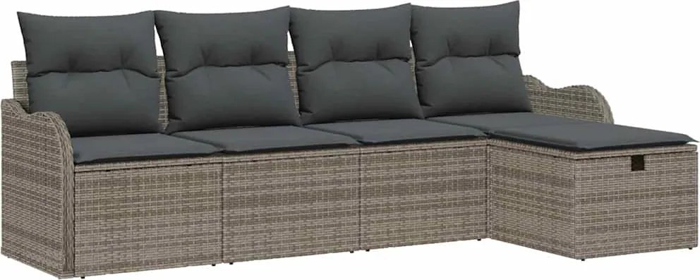 vidaXL Kerti Kanapé Szett párnával tárolóval 5 pcs Szürke polirattan
