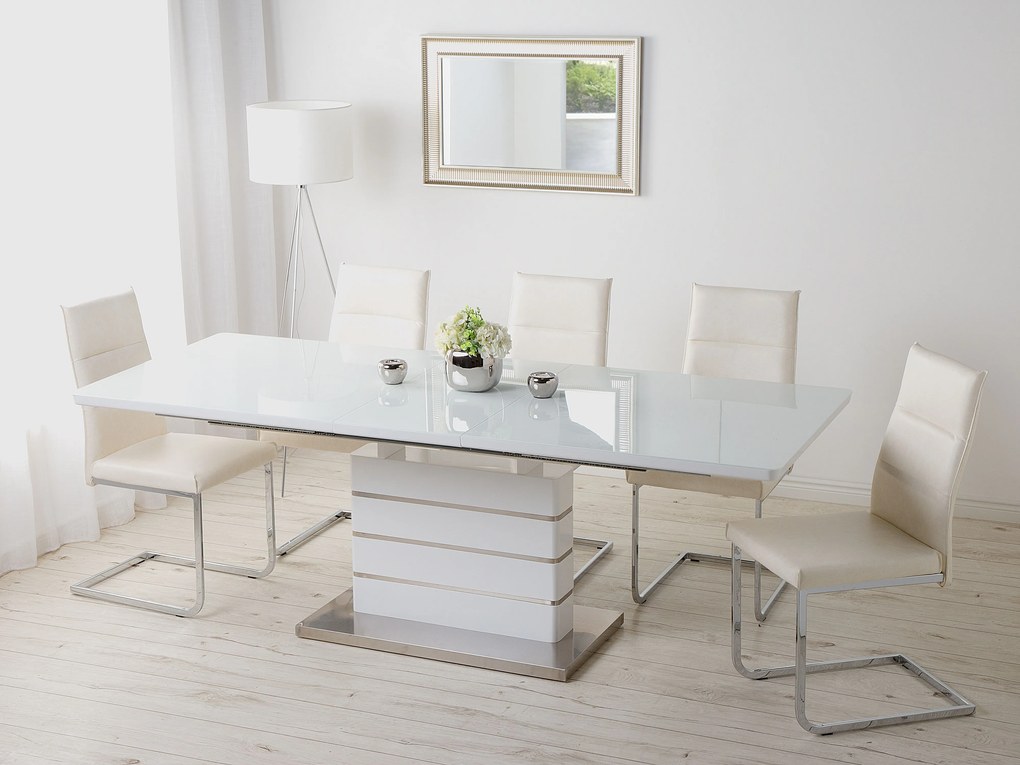 Étkezőasztal Fehér Rozsdamentes Acél 180/220 x 90 cm Bővíthető HAMLER Beliani