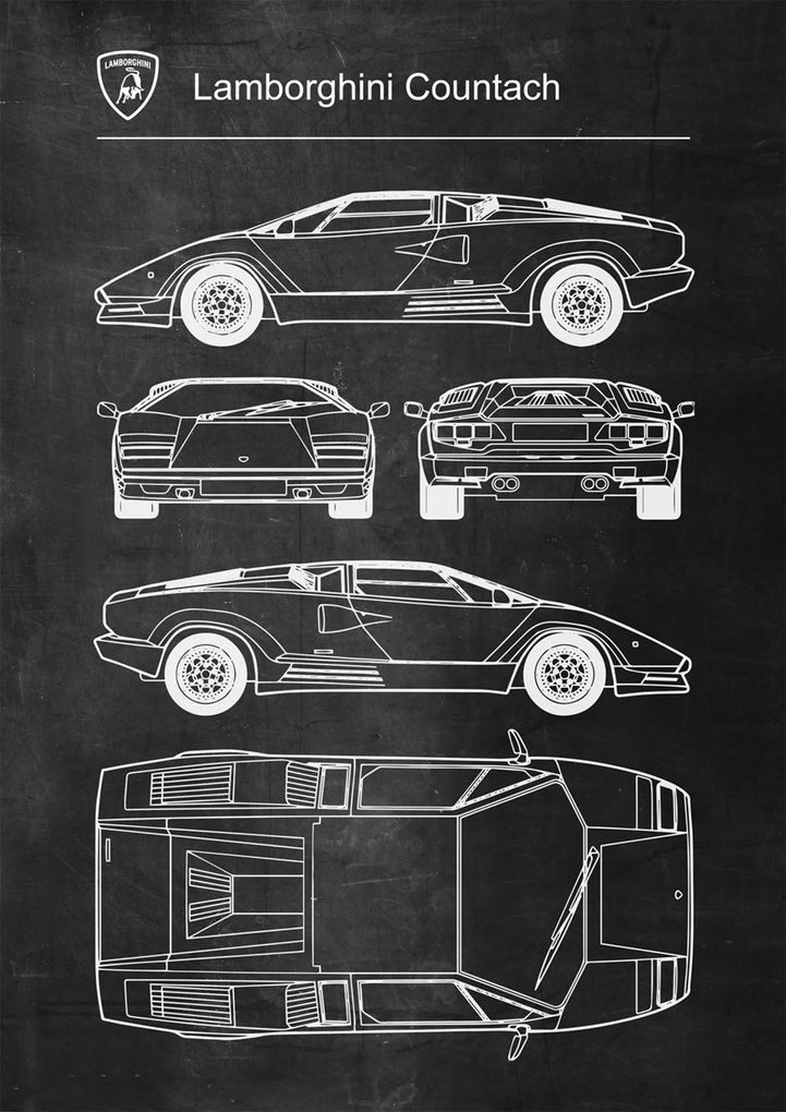 Poszter Lamborghini Countach Retro Patent Séma