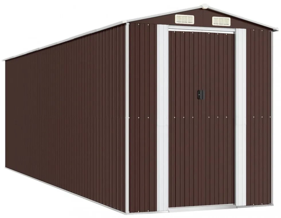 sötétbarna horganyzott acél kerti fészer 192 x 606 x 223 cm